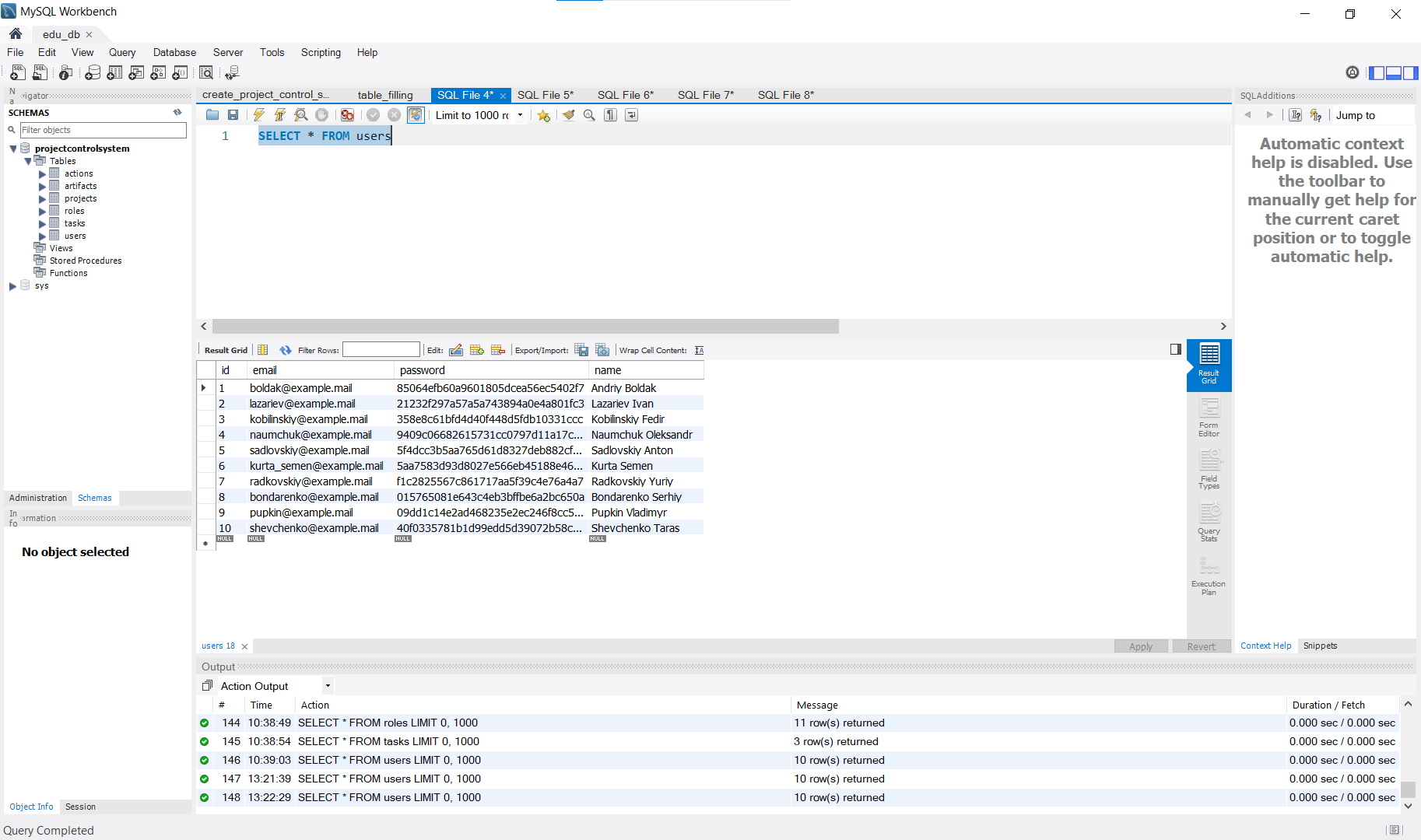 DB before creating user